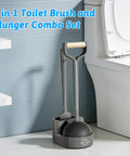 Heavy Hitter Toilet Brush And Plunger Set Featuring Curved Scour Bristles Gray Two Piece Bathroom Clog Knockout Kit with Storage Stand