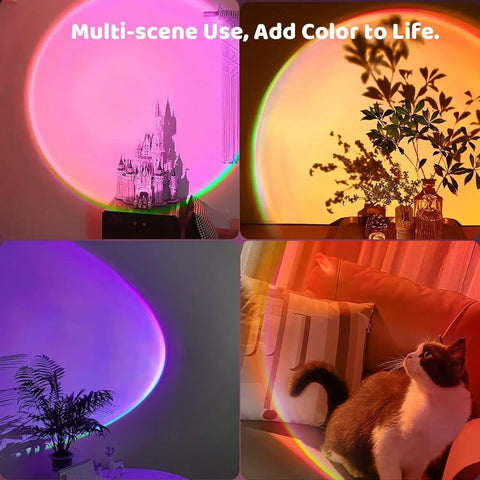 Dope Glow LED Light Projector For Aesthetic Room Vibe illuminating walls with RGB colors, featuring cozy room scenes and decor.