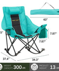 Oversized Rocking Camping Chair With Headrest And Cup Holder 300 Lb Capacity 600D Oxford Fabric Easy Fold Portable Outdoor Rocker