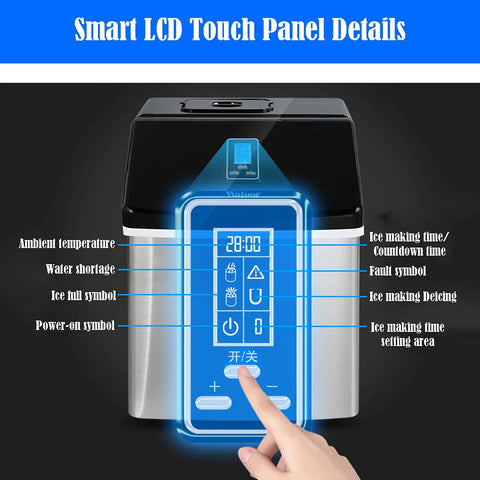 Smart LCD touch panel of Slick Countertop Ice Cube Maker, Portable Electric Unit With Foolproof Touch Controls.