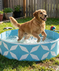 Golden retriever playing in Heavy Duty Foldable Dog Pool For Large Dogs With 0.5mm PVC, Non Slip Bottom, Collapsible Kiddie Pool