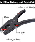 2 In 1 Wire Stripping Tool With Cutter For Electronics And Automotive Wiring, showing ergonomic handle and parts labeled