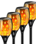 Four Solar Torch Lights With Flickering Flame For Outdoor Garden Yard And Patio 43 Inch Tall Waterproof Landscape Path Lighting Realistic