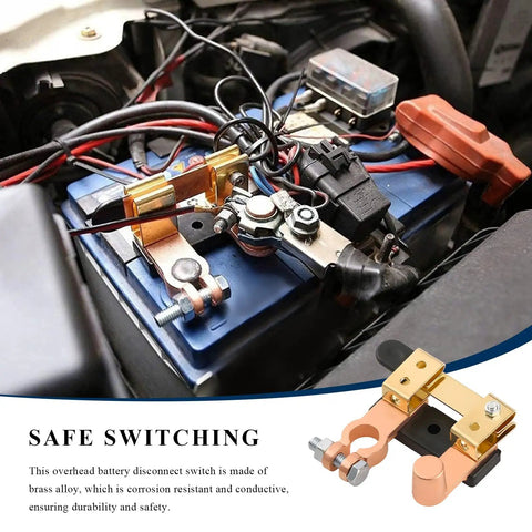 Installed Heavy Duty Knife Blade Battery Disconnect Switch For Car, Truck And RV 12V 24V Top Post Negative Terminal Quick Disconnect Isolator That Stops Battery Drain And Prevents Electrical Faults in engine