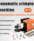 Professional Pneumatic Terminal Crimping Machine With Powerful 1.3T Force Output, featuring foot switch and interchangeable jaws.