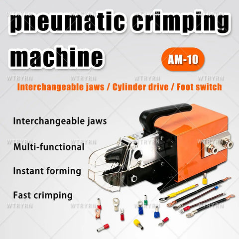 Professional Pneumatic Terminal Crimping Machine With Powerful 1.3T Force Output, featuring foot switch and interchangeable jaws.