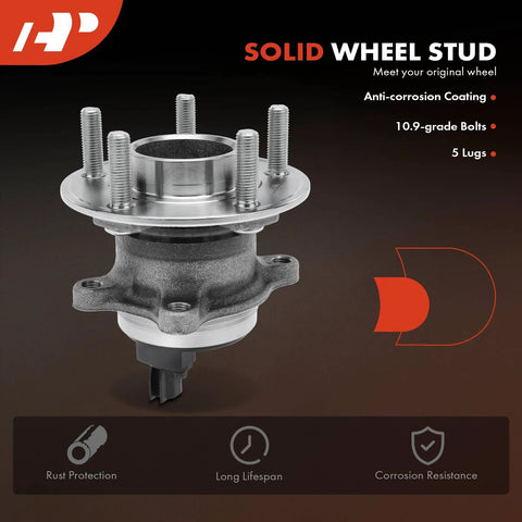 Two-Pack Rear Wheel Bearing And Hub Assemblies With ABS For Ford Focus 2012-2018, 5-lug, showing anti-corrosion coating.