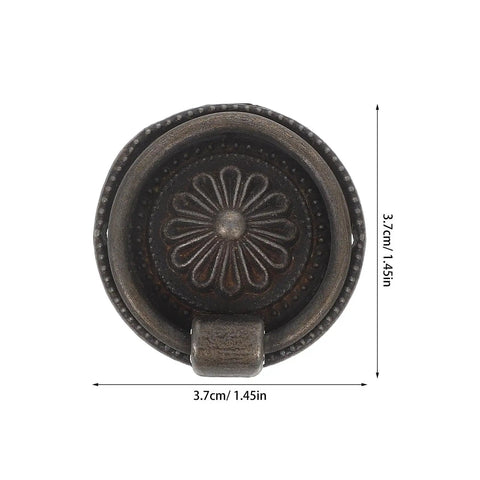 Retro bronze ring pull with floral design, 3.7cm diameter, part of 12 Pack Retro Bronze Ring Pulls For Drawers And Cabinets.