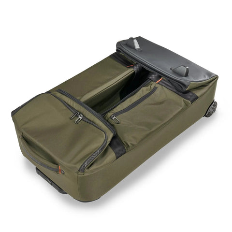 Briggs & Riley 27-inch medium upright duffle luggage in hunter green with wheels and multiple zip pockets