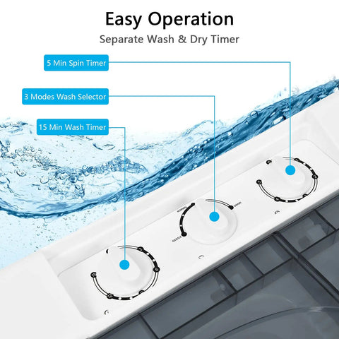 Control panel of Straight Up A Smooth Portable Washing Machine With Twin Tub Layout, showing timers and wash mode selectors.