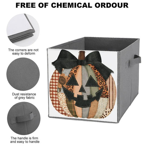 Kicker Quality Patchwork Fabric Storage Cube Built For Quick Room Upgrades With Heavy Duty Stitching And A Knockout Pumpkin Silhouette.