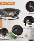 Close-up of Black Flush Mount Ceiling Light Industrial Vintage Metal Cage Fixture with anti-rust design and E26 sockets