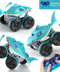 Amphibious RC Shark Car 1:14 Scale, 2.4GHz 4WD Waterproof All Terrain Monster Truck with remote control in action poses.