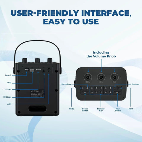 Back view of Beast 30W Portable Voice Amplifier With Wireless Mic and Bluetooth PA System showing inputs and controls.