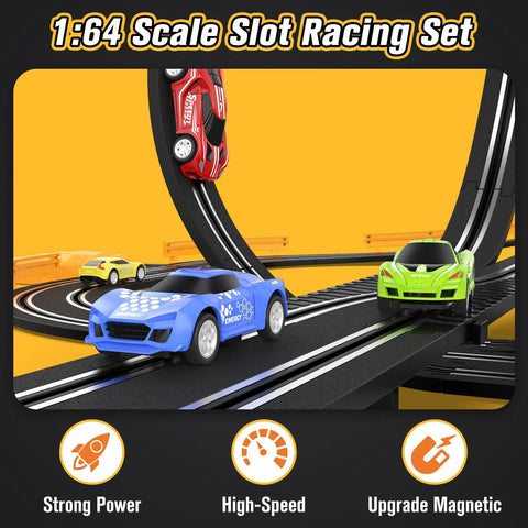 Epic Slot Car Race Track Set For Kids And Teens, Battery Or Electric Race Car Track, 1:64 scale cars on overpass track