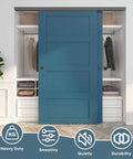 8 Foot Heavy Duty Bypass Door Hardware With Finger Pulls, Aluminum Sliding Closet Door Track For Two Door System, Quiet And Smooth Operation, Fits Door Thickness 1 3 8 Inch Or 1 3 4 Inch, Easy To Install, Black in a closet setting