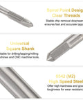 Spiral Point M6 X 1 Thread Tap 150mm Long High Speed Steel Tapping Tool with square shank and clear threads for metalworking.