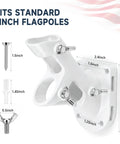 Mighty Sturdy White Flag Pole Holder Bracket For Outside House Walls, detailed dimensions showing 1 inch aluminum mount.
