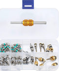 56 Piece R134a R12 AC Valve Core Kit With Quick Remover and Installer Tool in clear plastic storage box