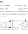 22mm 3 Position Momentary Key Switch With 2 Normally Open Contacts For Industrial Machinery And Control Panels Removable Key 660VAC 10A Rating Durable Plastic Housing Easy Mounting High Reliability, front and side view