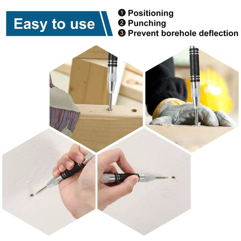 Two Pack Heavy Duty Automatic Center Punch, 5 Inch Premium Steel Spring Loaded Center Hole Marker Tool used on wood and plaster