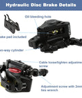 Line Pull Hydraulic Disc Brake Calipers for Mountain Bikes and E Bikes with adjustment screws and oil bleeding hole visible