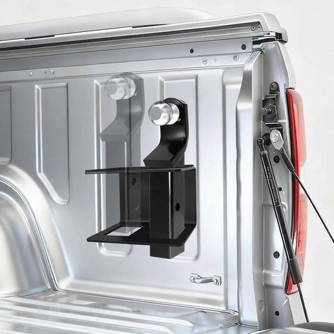 Heavy Duty Trailer Hitch Storage Rack Hella Sturdy Steel Wall Organizer mounted in truck bed with bracket design.