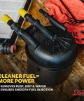 Diesel Fuel Filter DGF429 Replacement For Chevy GMC Duramax with water separation feature on wooden table