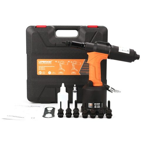 Heavy Duty Air Hydraulic Rivet Nut Tool With Reversible Button, Pro Grade Pneumatic Riveter And Auto Rivet Nut Gun Kit with 8 nose pieces