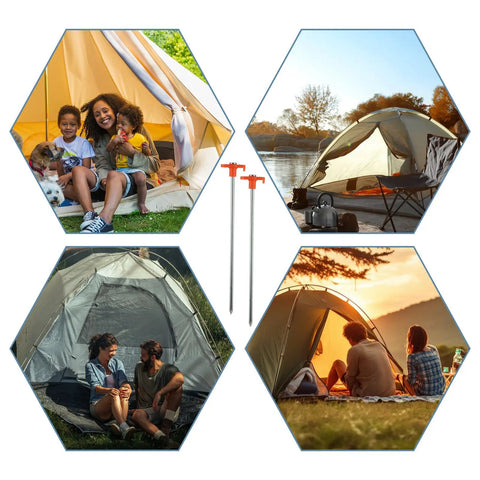 Heavy Duty Tent Stakes 40 Pack, 10 Inch Galvanized Metal Tent Pegs For Outdoor Camping with tents and outdoor scenes