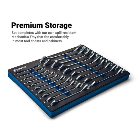 Angle Open End Wrench Set With 30 Degree And 60 Degree Angles SAE One Quarter To One Inch 13 Piece Kit With Mechanic Tray