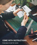 Person using Leather Tooling Kit For Beginners With 458 Pcs Pro Gear Tools And Supplies Plus A Handy Guide And Organizer.