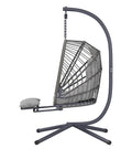 Side view of Cozy Outdoor Egg Swing Chair With Stand And Footrest Deep Cushioned Hammock Style Seat For Patio Or Indoor Use