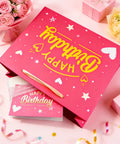 Birthday Gift Bag With Tissue Paper And Greeting Card, 13 Inch Gift Bag With Gold Foil Happy Birthday Design And Ribbon Handles