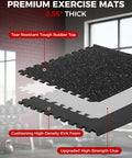 Interlocking Gym Floor Tiles 0.56 Inch Thick, 24 By 24 Inch, 12 Piece Set, EVA Foam Exercise Mats with rubber top, detail view