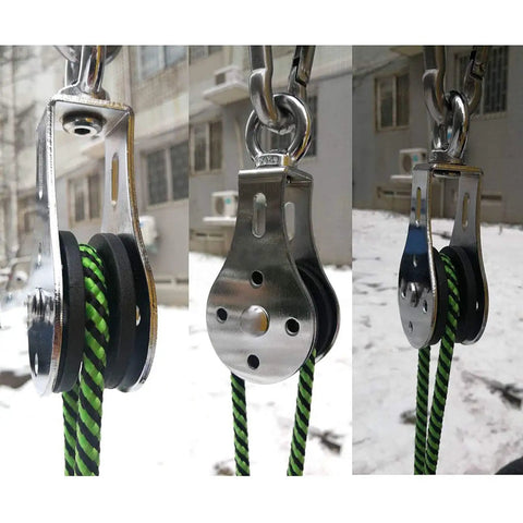 Gym Lifting Pulley System With 360 Degree Quiet Rotation, Heavy Duty Steel Cable Block, Waterproof Rustproof 661lbs Load Capacity, Durable Nylon Wheel And Stainless Ring For Smooth Lifts And Low Noise, stainless steel pulley with green rope