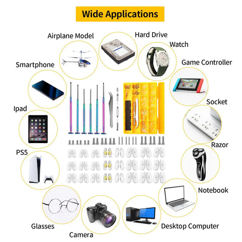 Image showing the Top Tier Eyeglass Repair Kit Including 24 Pairs Of Replaceable Nose Pads, Magnetic Screwdrivers, Micro Screws And Curved Tweezers For Fast Specs Repairs, Sick Travel Essential.