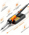Pro Grade Soldering Kit With 60W Soldering Gun And Ceramic Heater, 12 In 1 Tool Set, showing dimensions and features
