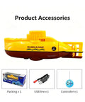 Mini RC Submarine Boat For Kids, 6 Channel Full Function Remote Control Underwater Toy with accessories displayed