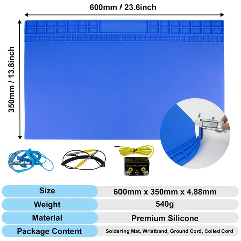 Extra Large Pro Grade Soldering Mat With Wrist Strap 23.6 By 13.8 Inches Heat Resistant 932 F Silicone Workbench Pad