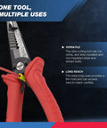 All In One Wire Service Tool With Gripper Crimper Stripper Cutter Extractor And Electrician Pliers 8.5 Inch Durable Steel Beast Multi Tool With Ergonomic Red Handle