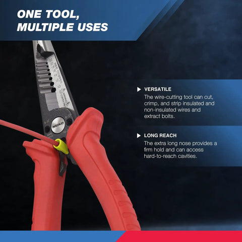 All In One Wire Service Tool With Gripper Crimper Stripper Cutter Extractor And Electrician Pliers 8.5 Inch Durable Steel Beast Multi Tool With Ergonomic Red Handle