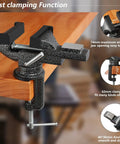Universal Bench Vise Clamp On Tool With 3.15 Inch Jaw And 360 Degree Swivel Base clamped on wooden table