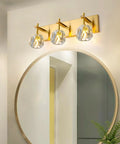 Crystal Vanity Light With 3 Lights In Gold Over Mirror Dope Gold Finish Modern Sconces Wall Lighting For Bath Frosted Crystal Accents