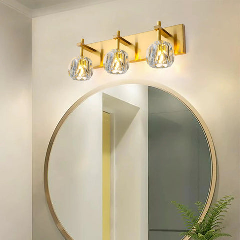 Crystal Vanity Light With 3 Lights In Gold Over Mirror Dope Gold Finish Modern Sconces Wall Lighting For Bath Frosted Crystal Accents