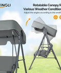 Outdoor Porch Swing With Adjustable Canopy And Durable Steel Frame On Heavy Duty Stand For Patio Backyard Or Garden, glider chair detail with canopy adjustment.