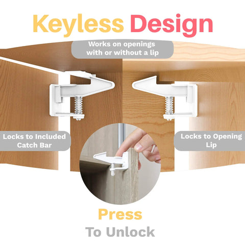 16 Pack Cabinet Locks Standard Length With 3M Adhesive No Drilling No Tools Required Child Safety Latches installation instructions