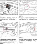 Hella Durable Smart Zirconia Ceramic Key Ring For Tesla Model 3 Y X S Cybertruck installation guide steps in vehicle interior.