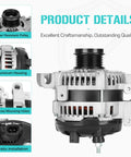 Camaro 3.6L 140 Amp Alternator Replacement For 2012 2013 2014 2015 Drop-In, 12V CW Rotation, IR Regulator, High Output 140A, Fan Type