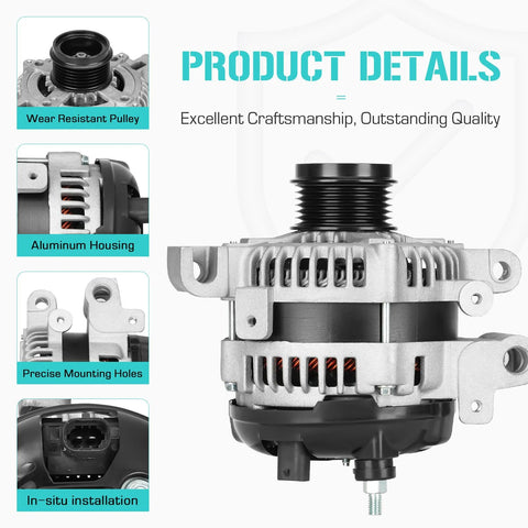 Camaro 3.6L 140 Amp Alternator Replacement For 2012 2013 2014 2015 Drop-In, 12V CW Rotation, IR Regulator, High Output 140A, Fan Type